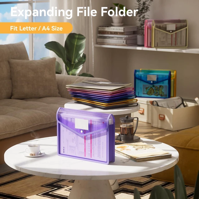 Alt view image 2 of 6 - 6 Pack Plastic File Folder, No Dividers, Assorted Colors fit Letter/A4 Size, Large Capacity with Snap Closure, Colorful File Folder Organizer for School, Office, Home, Hospital