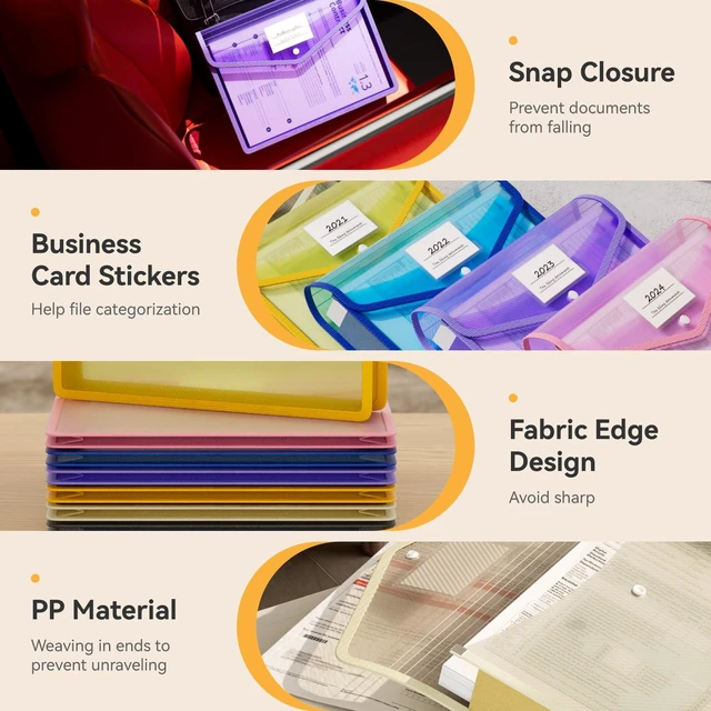 Alt view image 4 of 6 - 6 Pack Plastic File Folder, No Dividers, Assorted Colors fit Letter/A4 Size, Large Capacity with Snap Closure, Colorful File Folder Organizer for School, Office, Home, Hospital
