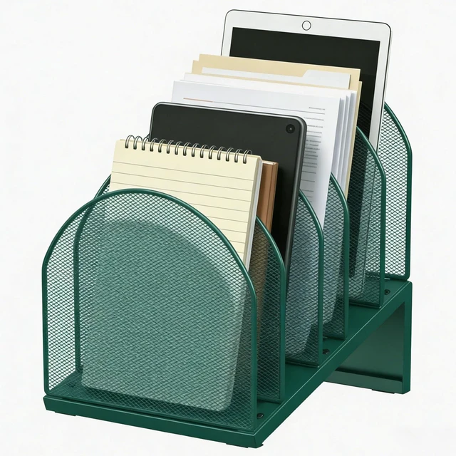 Main image of Desktop File Organizer with 5 Compartments Desk Organizer Paper Organizer for Desk Workspace Organizers for Office Supplies (Green)