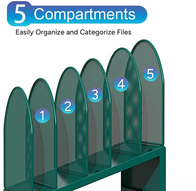 Alt view image 6 of 7 - Desktop File Organizer with 5 Compartments Desk Organizer Paper Organizer for Desk Workspace Organizers for Office Supplies (Green)