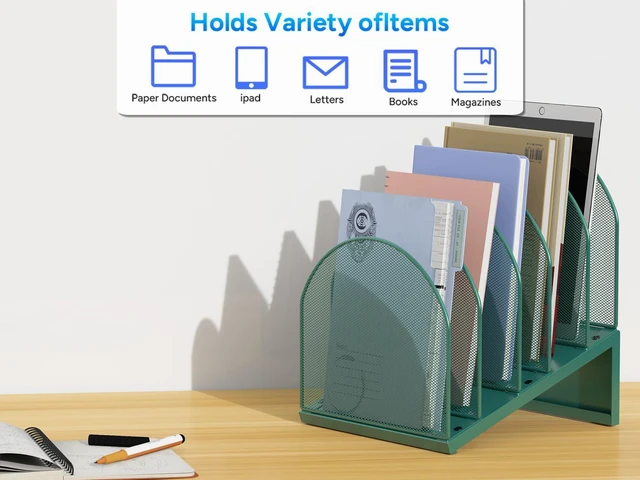 Alt view image 7 of 7 - Desktop File Organizer with 5 Compartments Desk Organizer Paper Organizer for Desk Workspace Organizers for Office Supplies (Green)