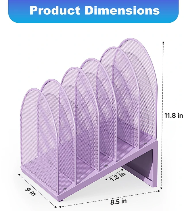 Alt view image 4 of 7 - Desktop File Organizer with 5 Compartments Desk Organizer Paper Organizer for Desk Workspace Organizers for Office Supplies (Purple)