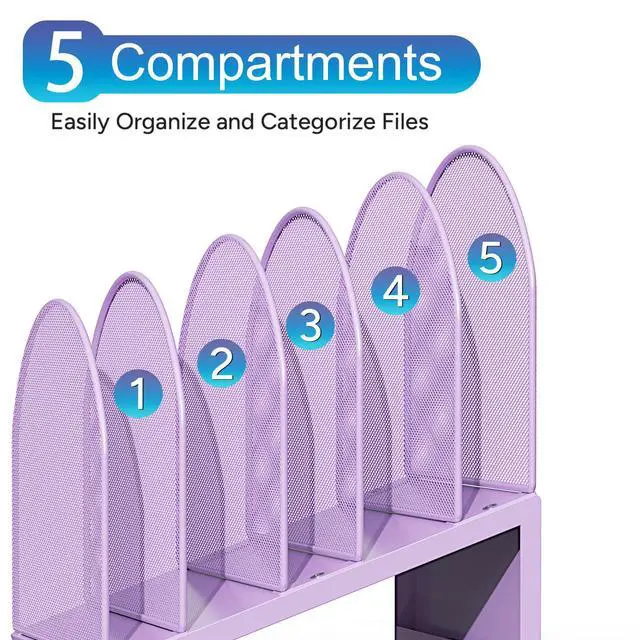 Alt view image 6 of 7 - Desktop File Organizer with 5 Compartments Desk Organizer Paper Organizer for Desk Workspace Organizers for Office Supplies (Purple)
