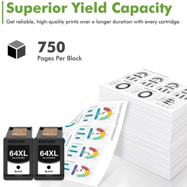 Alt view image 3 of 6 - 64 64XL Black Ink Cartridge for HP Printers Envy Photo 7855 7900e 2-Pack Compatible for HP64XL Black Ink Cartridges Combo Pack for HP Envy Photo 7855 7900e 7155 7858 7200e 7800 Tango Series Printer