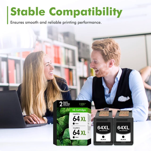 Alt view image 5 of 6 - 64 64XL Black Ink Cartridge for HP Printers Envy Photo 7855 7900e 2-Pack Compatible for HP64XL Black Ink Cartridges Combo Pack for HP Envy Photo 7855 7900e 7155 7858 7200e 7800 Tango Series Printer