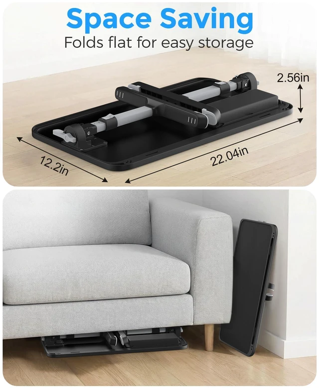 Alt view image 5 of 7 - Bed Laptop Table Adjustable Foldable Laptop Stand 22.04×12.2in Black Stable plastic frame, Storage Drawer & Tablet Slot, Portable Laptop Stand for Working Eating Reading on Bed Sofa Floor