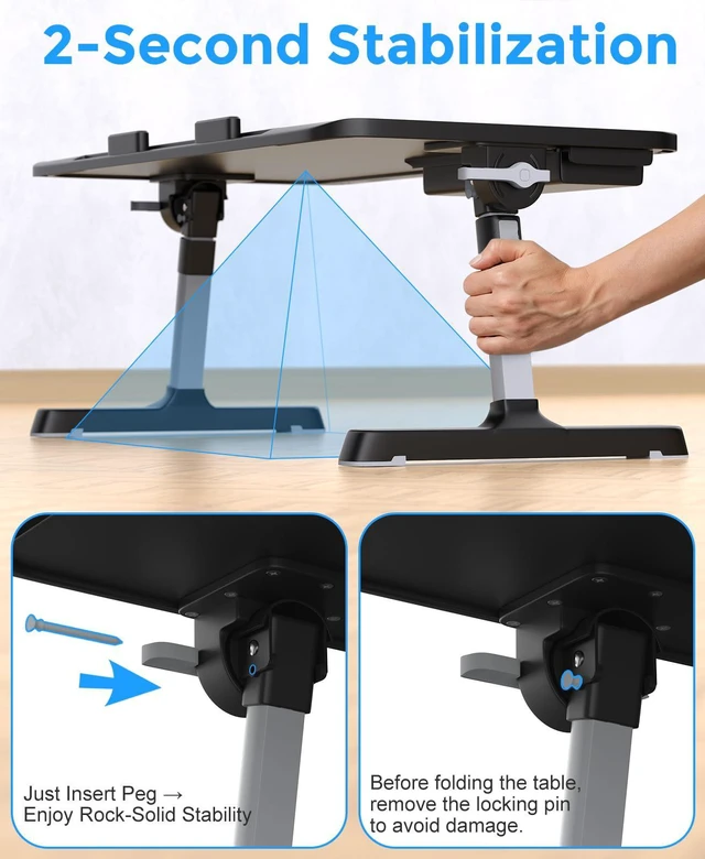 Alt view image 6 of 7 - Bed Laptop Table Adjustable Foldable Laptop Stand 22.04×12.2in Black Stable plastic frame, Storage Drawer & Tablet Slot, Portable Laptop Stand for Working Eating Reading on Bed Sofa Floor