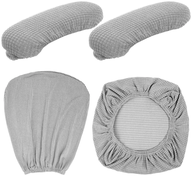 Alt view image 7 of 7 - 4 Pcs Office Chair Covers Stretchable Armrest Seat,XL,Silver Gray Universal Fit Office Desk Chairs, Protective Seat Backrest Slipcovers, Stretchable Prevent Wear, Easy Install for Rotating