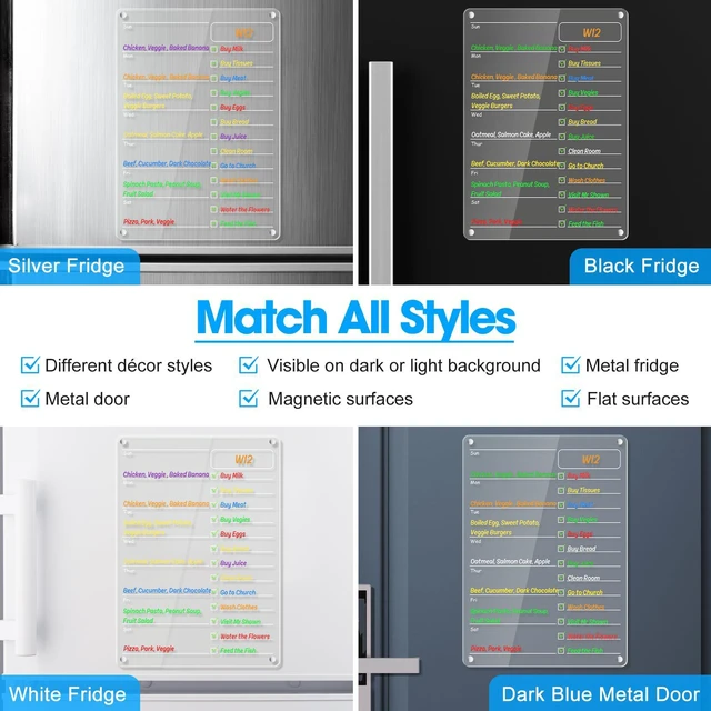 Alt view image 3 of 7 - Acrylic Meal Planner Magnetic Menu Board for Kitchen Fridge Planning Board Grocery to Do List Shopping List w/ 8 Markers, Clear Weekly Calendar for Refrigerator Dry Erase Board, 12x9