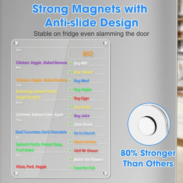 Alt view image 4 of 7 - Acrylic Meal Planner Magnetic Menu Board for Kitchen Fridge Planning Board Grocery to Do List Shopping List w/ 8 Markers, Clear Weekly Calendar for Refrigerator Dry Erase Board, 12x9