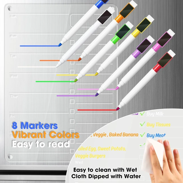 Alt view image 5 of 7 - Acrylic Meal Planner Magnetic Menu Board for Kitchen Fridge Planning Board Grocery to Do List Shopping List w/ 8 Markers, Clear Weekly Calendar for Refrigerator Dry Erase Board, 12x9