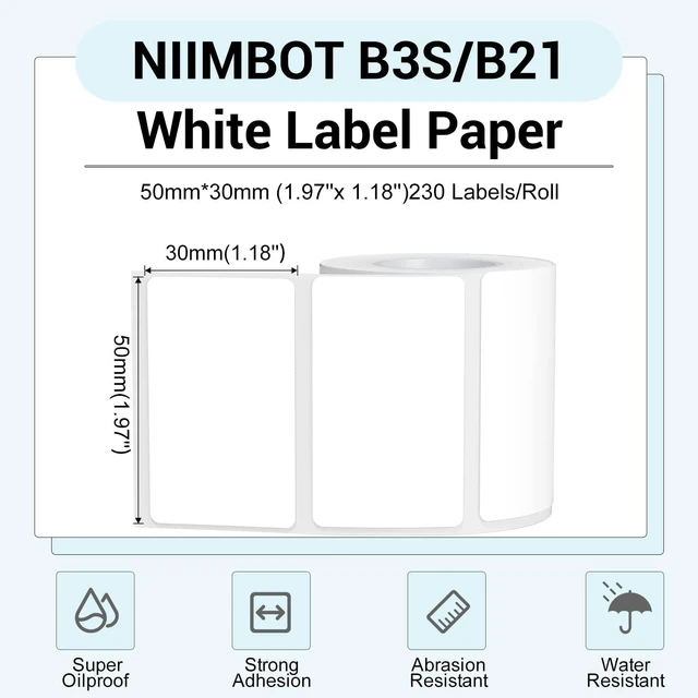 Alt view image 2 of 6 - Thermal Label Maker Paper 50×30 mm 230 Labels/Roll White 3Packs, for B1 B21 B31 B3S K3 Label Maker Labels for B1 B2 B21 B31 B3S K3 B4 Label Maker