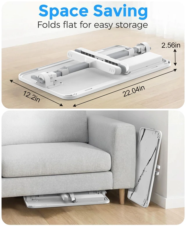 Alt view image 6 of 7 - Bed Laptop Table Adjustable Foldable Laptop Stand 22.04×12in Marble Stable plastic frame, Storage Drawer & Tablet Slot, Portable Laptop Stand for Working Eating Reading on Bed Sofa Floor