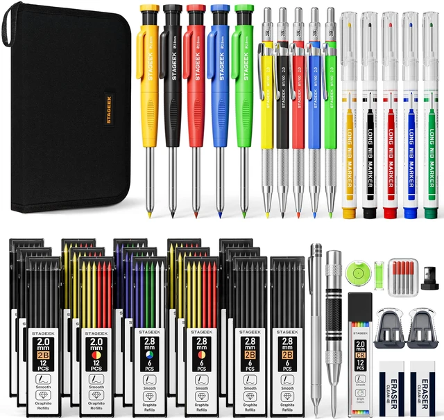 Main image of 49 Pack Carpenter Pencils with Sharpener Carpenter Pencil Set with Deep Hole Long-Nib Markers, Woodworking Tool & Construction Pencils for Architect, DIY with Case