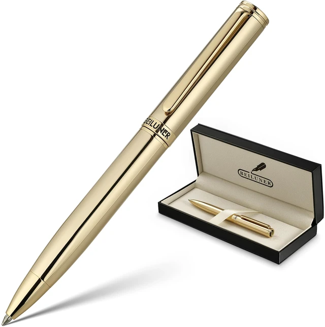Main image of Gold Gel Pen, Stunning Luxury Pens with 24K Gold Plating, Black Ink Refill, Executive Gift Set for Family & Friends, Writing, Fancy, Office, Retractable, Graduation Gifts, Nice Designer Pens