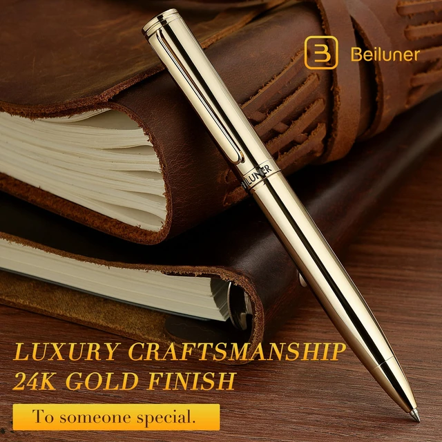 Alt view image 3 of 7 - Gold Gel Pen, Stunning Luxury Pens with 24K Gold Plating, Black Ink Refill, Executive Gift Set for Family & Friends, Writing, Fancy, Office, Retractable, Graduation Gifts, Nice Designer Pens