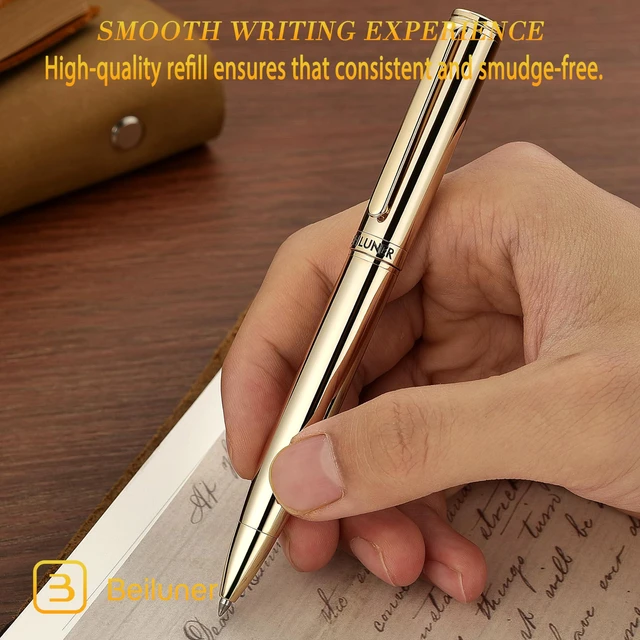 Alt view image 4 of 7 - Gold Gel Pen, Stunning Luxury Pens with 24K Gold Plating, Black Ink Refill, Executive Gift Set for Family & Friends, Writing, Fancy, Office, Retractable, Graduation Gifts, Nice Designer Pens