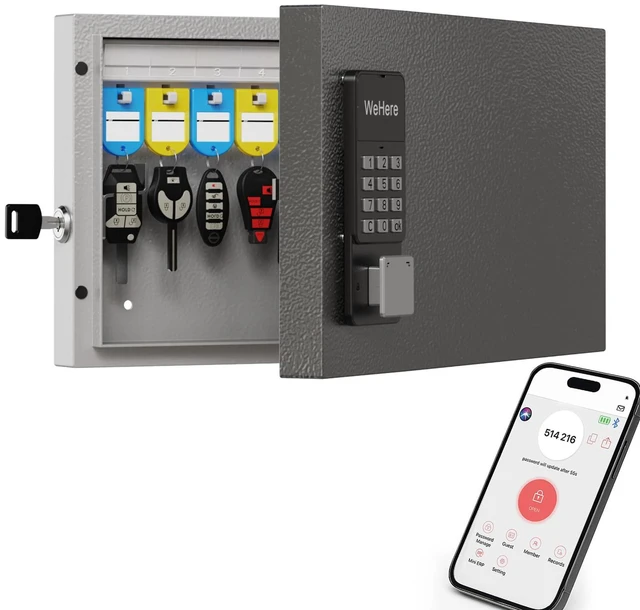Main image of 24 Key Lock Box Smart Key Organier Cabinet with Keypad & App for Office Wall Mounted Lockbox use Bluetooth, Custom/One Time Password, WiFi (Need W100 Bridge) Unlock for School, Office, Fleet, Hotel