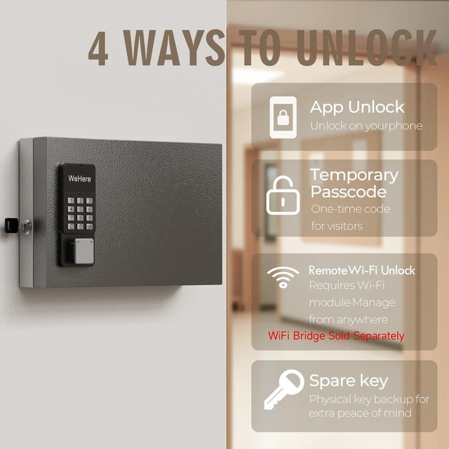 Alt view image 3 of 7 - 24 Key Lock Box Smart Key Organier Cabinet with Keypad & App for Office Wall Mounted Lockbox use Bluetooth, Custom/One Time Password, WiFi (Need W100 Bridge) Unlock for School, Office, Fleet, Hotel