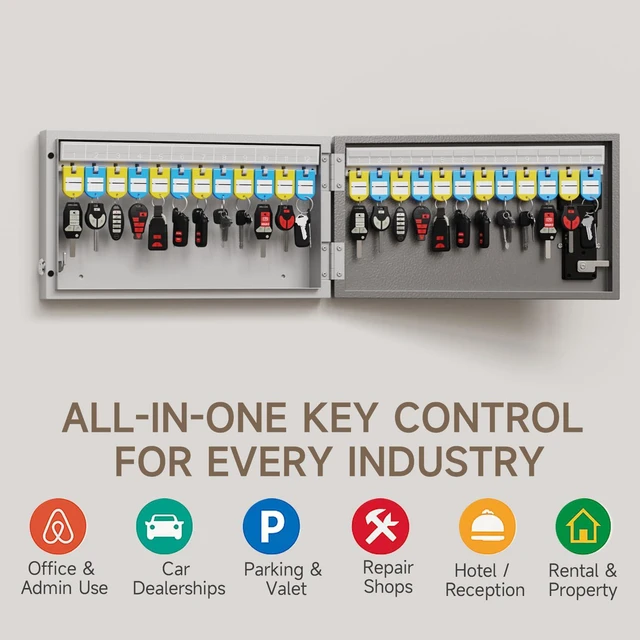 Alt view image 7 of 7 - 24 Key Lock Box Smart Key Organier Cabinet with Keypad & App for Office Wall Mounted Lockbox use Bluetooth, Custom/One Time Password, WiFi (Need W100 Bridge) Unlock for School, Office, Fleet, Hotel
