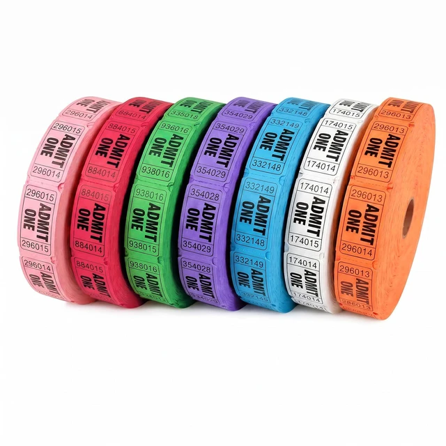 Main image of L LIKED Assorted Colors 14000 Raffle Tickets 1"x2", 7 Rolls Perforated Consecutively numbered for events, carnivals & door prizes rainbow variety pack in 7 easy-tear rolls