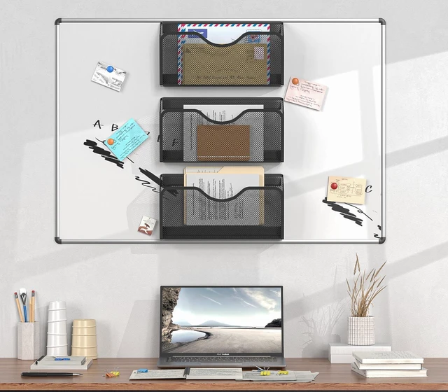 Alt view image 3 of 7 - Magnetic File Holder - 3PCS Paper Mail Organizer No Drilling Strong Dual Magnets Magazine Paper Document Organizer for Cabinets Office Classroom Whiteboard