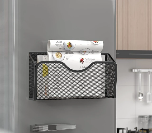 Alt view image 4 of 7 - Magnetic File Holder - 3PCS Paper Mail Organizer No Drilling Strong Dual Magnets Magazine Paper Document Organizer for Cabinets Office Classroom Whiteboard