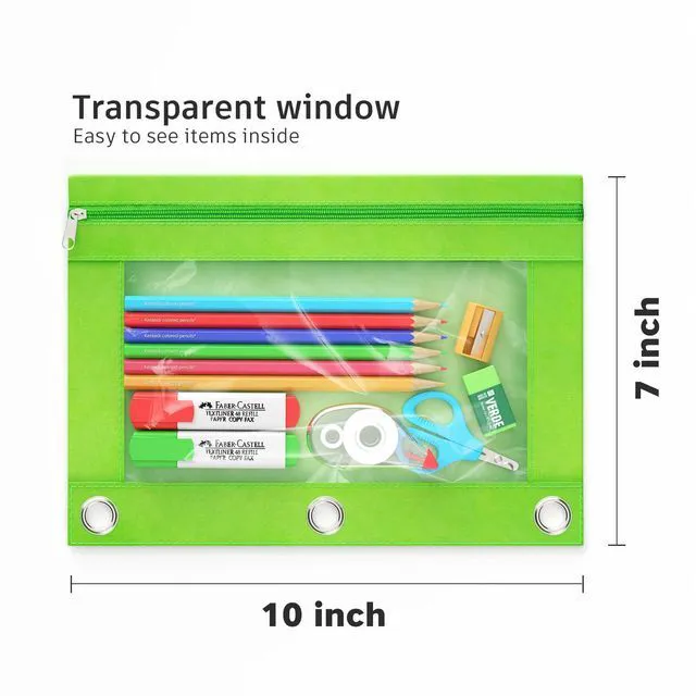 Alt view image 5 of 7 - Binder Pencil Pouches, Pencil Pouch for 3 Ring Binder with Zipper Pulls, Clear Window Pencil Case for Binder, Zipper Pencil Pouches with Rivet Enforced 3 Ring, 20 Pack, 10 Color