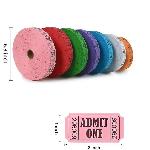 Alt view image 2 of 7 - L LIKED Assorted Colors 14000 Raffle Tickets 1"x2", 7 Rolls Perforated Consecutively numbered for events, carnivals & door prizes rainbow variety pack in 7 easy-tear rolls