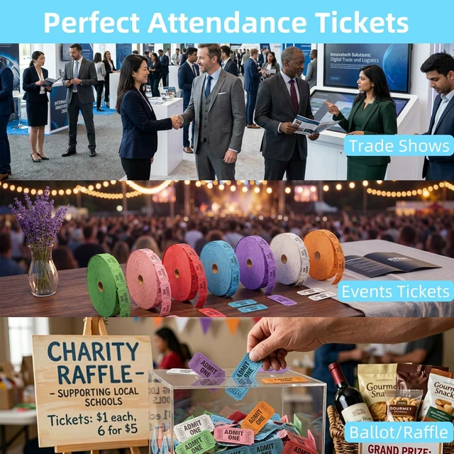Alt view image 6 of 7 - L LIKED Assorted Colors 14000 Raffle Tickets 1"x2", 7 Rolls Perforated Consecutively numbered for events, carnivals & door prizes rainbow variety pack in 7 easy-tear rolls