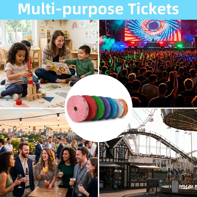 Alt view image 7 of 7 - L LIKED Assorted Colors 14000 Raffle Tickets 1"x2", 7 Rolls Perforated Consecutively numbered for events, carnivals & door prizes rainbow variety pack in 7 easy-tear rolls