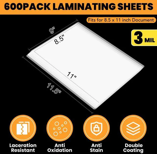 Alt view image 2 of 7 - 600 Pack 3 Mil Laminating Sheets, Holds 8.5 x 11 Inch Sheets 9 x 11.5 Inches Thermal Laminating Pouches for Laminator, Clear, Letter Size, Office and School Supplies