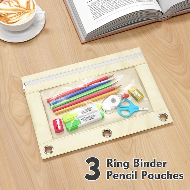 Alt view image 6 of 7 - Binder Pencil Pouches, Pencil Pouch for 3 Ring Binder with Zipper Pulls, Clear Window Pencil Case for Binder, Zipper Pencil Pouches with Rivet Enforced 3 Ring, 20 Pack, 10 Color