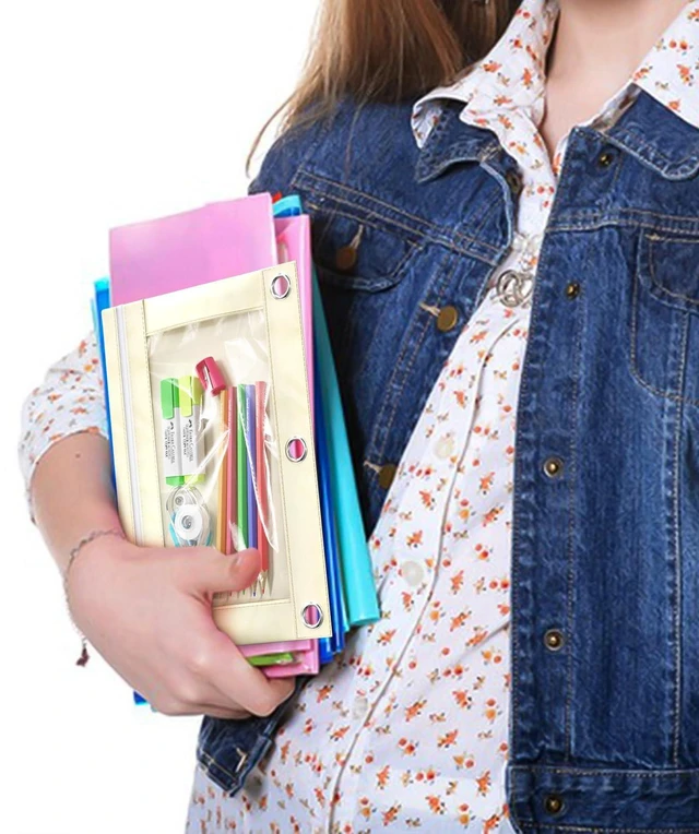 Alt view image 7 of 7 - Binder Pencil Pouches, Pencil Pouch for 3 Ring Binder with Zipper Pulls, Clear Window Pencil Case for Binder, Zipper Pencil Pouches with Rivet Enforced 3 Ring, 20 Pack, 10 Color