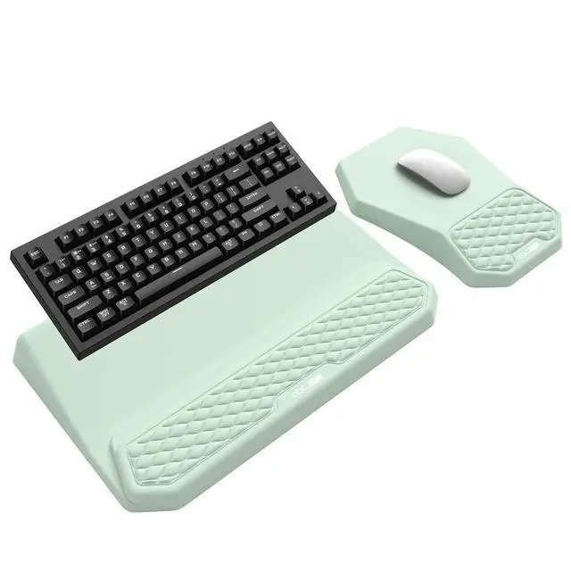 Main image of 3-in-1 Ergonomic Keyboard Stand with Wrist Rest & Mouse Pad Set,Light Green Comfy Keyboard Riser Holder Soft Mousepad with Massage Design, Memory Foam and Non-Slip PU Base for Pain Relief