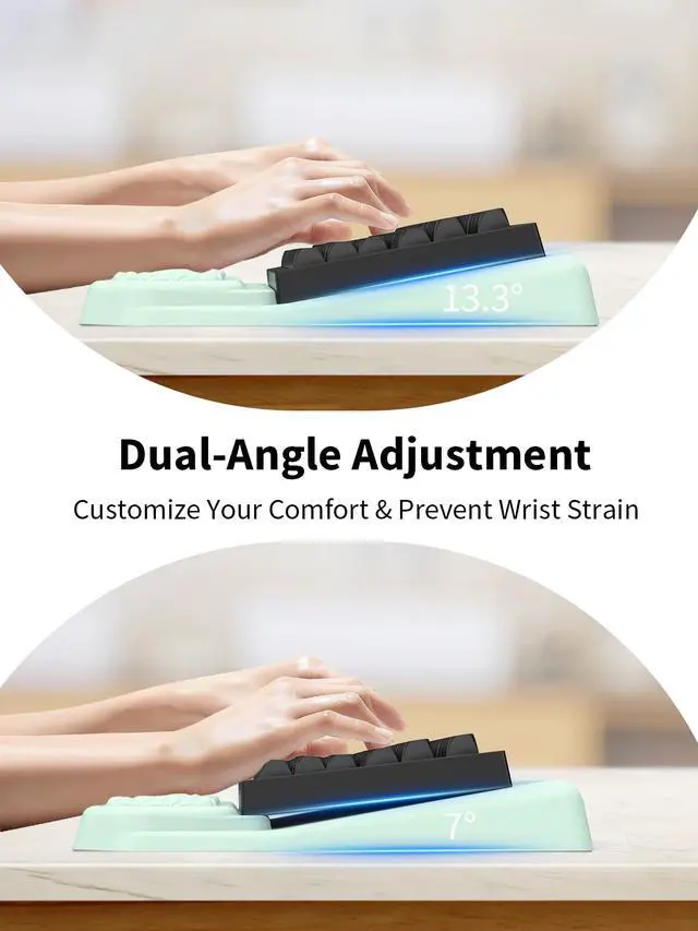 Alt view image 3 of 7 - 3-in-1 Ergonomic Keyboard Stand with Wrist Rest & Mouse Pad Set,Light Green Comfy Keyboard Riser Holder Soft Mousepad with Massage Design, Memory Foam and Non-Slip PU Base for Pain Relief