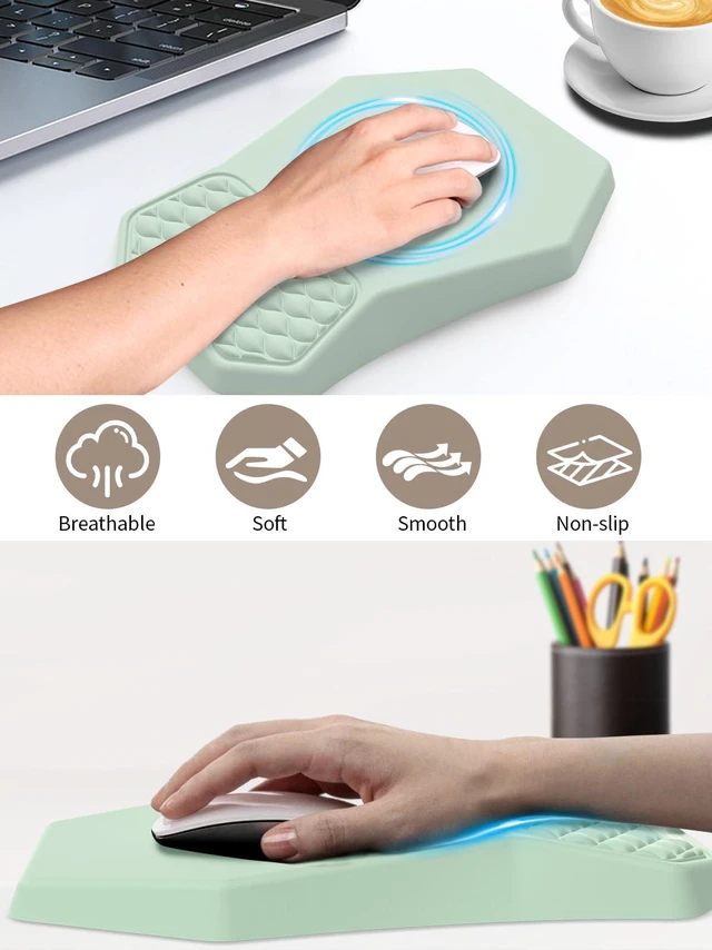 Alt view image 6 of 7 - 3-in-1 Ergonomic Keyboard Stand with Wrist Rest & Mouse Pad Set,Light Green Comfy Keyboard Riser Holder Soft Mousepad with Massage Design, Memory Foam and Non-Slip PU Base for Pain Relief