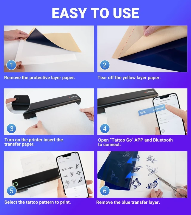 Alt view image 4 of 7 - Tattoo Stencil Printer, Tattoo Printer with 10 Transfer Paper S008 Wireless Thermal Tattoo Machine, Compatible with Phone/Tablet/PC, for Tattooing Artists & Studio, Temporary Tattoo Maker