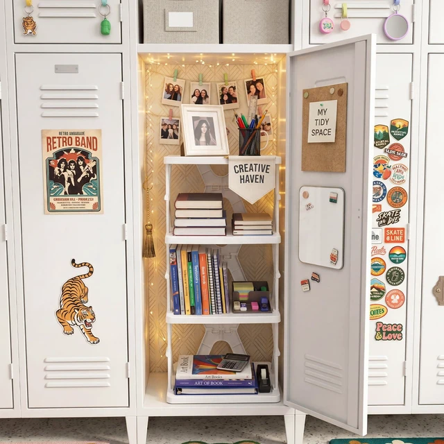 Alt view image 6 of 6 - 4 Tier Foldable Locker Organizer Shelf School Storage,White