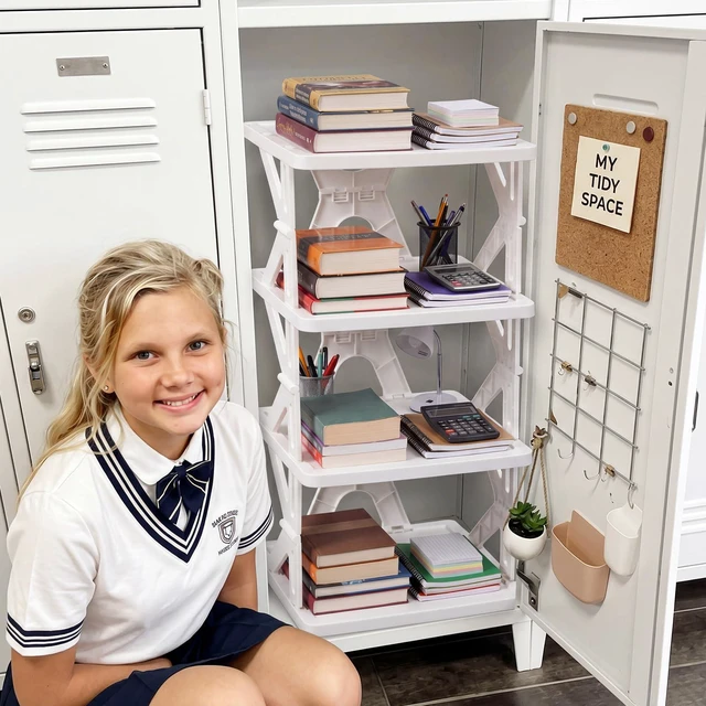 Alt view image 5 of 6 - 4 Tier Foldable Locker Organizer Shelf School Storage,White