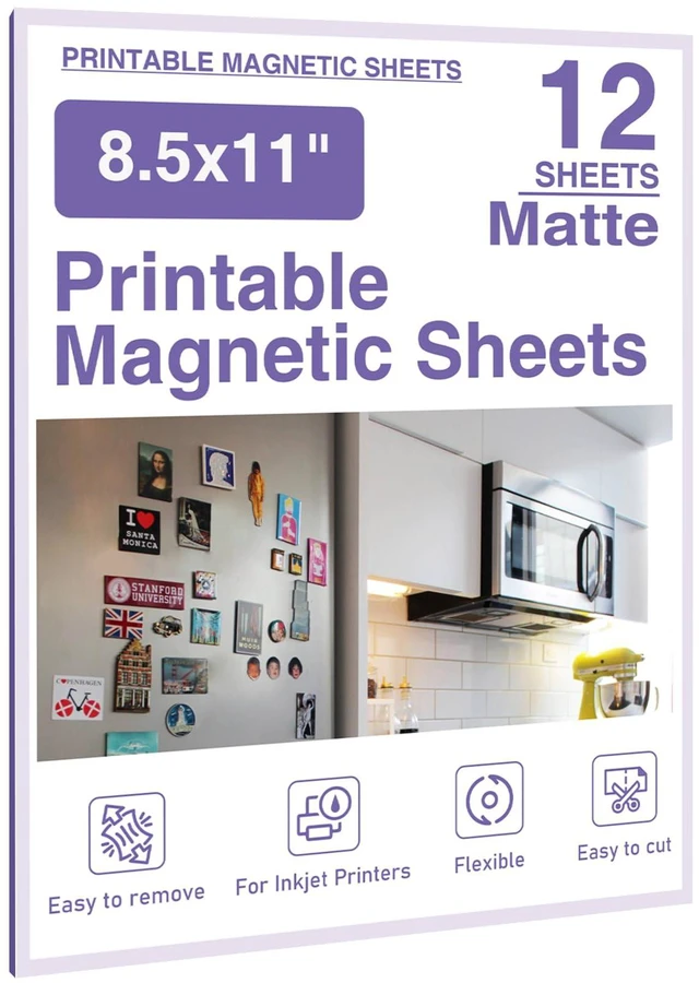 Main image of 12 Pcs Printable Magnetic Sheets 8.5x11 Inches Matte Magnet Paper Sheet Non Adhesive Magnetic Paper for Inkjet Printers, Flexible Magnet Photos for DIY Crafts