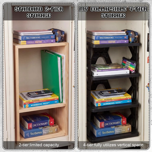 Alt view image 3 of 6 - 4 Tier Foldable Locker Organizer Shelf School Storage,Black