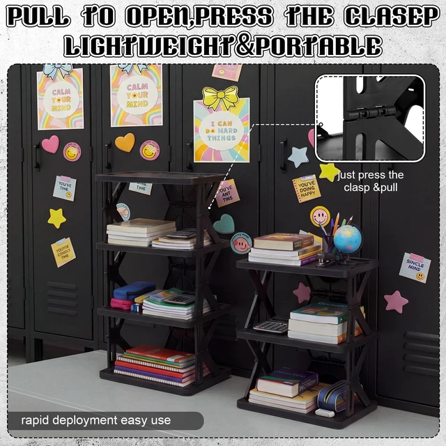 Alt view image 4 of 6 - 4 Tier Foldable Locker Organizer Shelf School Storage,Black