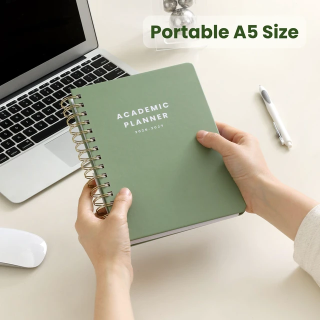 Alt view image 2 of 7 - Academic Planner 2026-2027, Student Planner with Monthly Tabs, A5, Green Class Schedule, Deadlines Tracking, Project Planning, School Planner for High School, College, & Homeschool Students