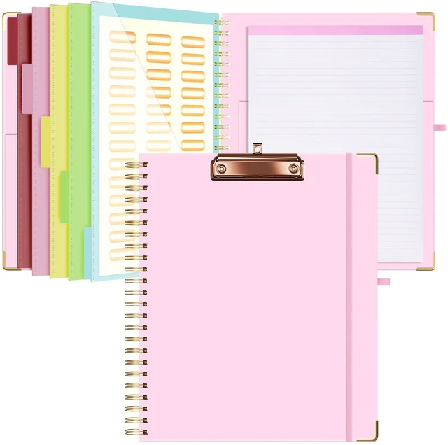 Main image of Clipboard with Storage 8.5 X 11Padfolio Organizer, Spiral Portfolio Letter Size with Notepad, Pen Holder, 5 Extra Folder Divider Pages, Elastic Closure Nurse Office Essentials Baby Pink