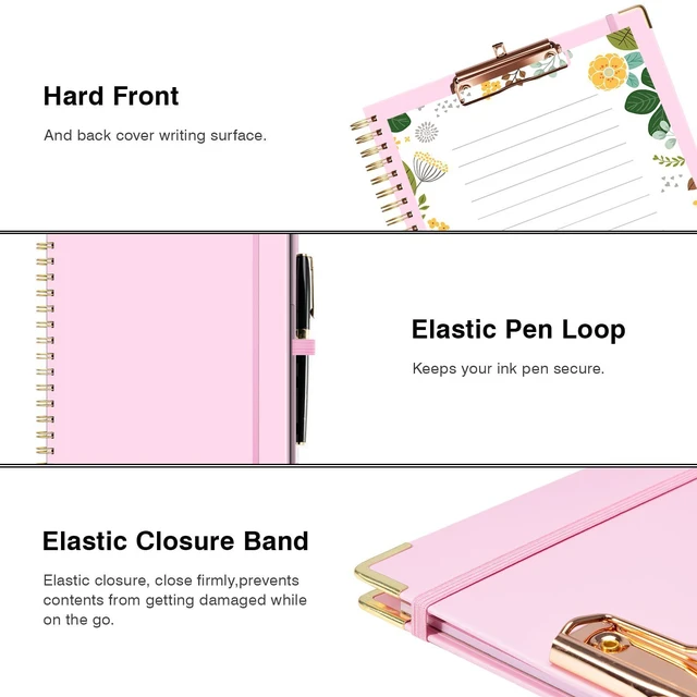 Alt view image 5 of 6 - Clipboard with Storage 8.5 X 11Padfolio Organizer, Spiral Portfolio Letter Size with Notepad, Pen Holder, 5 Extra Folder Divider Pages, Elastic Closure Nurse Office Essentials Baby Pink