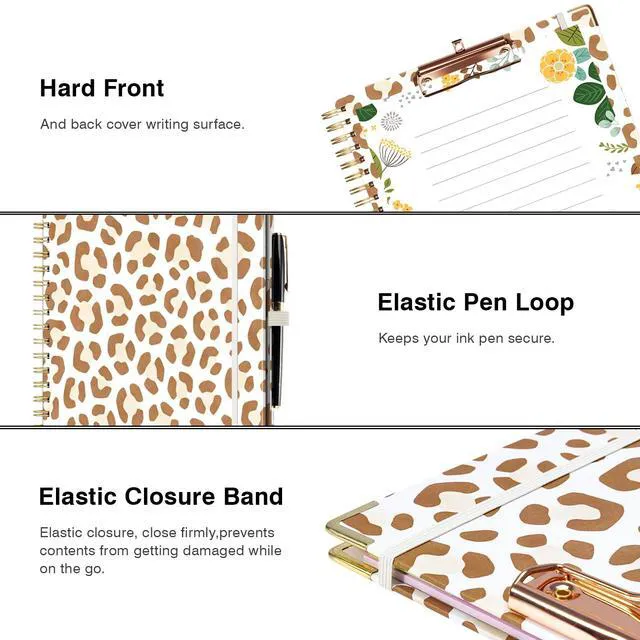 Alt view image 5 of 6 - Clipboard with Storage 8.5 X 11Padfolio Organizer, Spiral Portfolio Letter Size with Notepad, Pen Holder, 5 Extra Folder Divider Pages, Elastic Closure Nurse Office Essentials Leopard