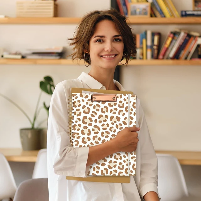 Alt view image 6 of 6 - Clipboard with Storage 8.5 X 11Padfolio Organizer, Spiral Portfolio Letter Size with Notepad, Pen Holder, 5 Extra Folder Divider Pages, Elastic Closure Nurse Office Essentials Leopard