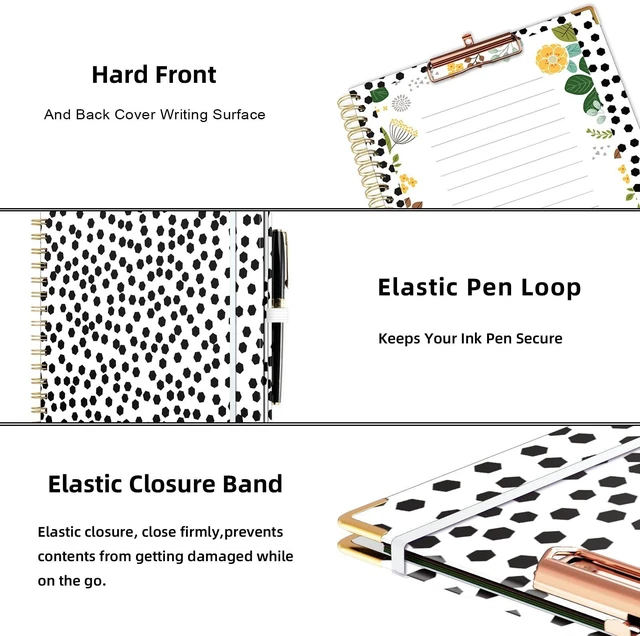 Alt view image 5 of 6 - Clipboard with Storage 8.5 X 11Padfolio Organizer, Spiral Portfolio Letter Size with Notepad, Pen Holder, 5 Extra Folder Divider Pages, Elastic Closure Nurse Office Essentials (Polka Dots)