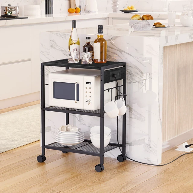 Alt view image 7 of 7 - Industrial Printer Stand, 3-Tier Mobile Printer Table, Rolling Cart with Power Outlets and USB Ports, Home Printer Stand with 2 Hooks, for Office, Living Room, Black BB22UPS01